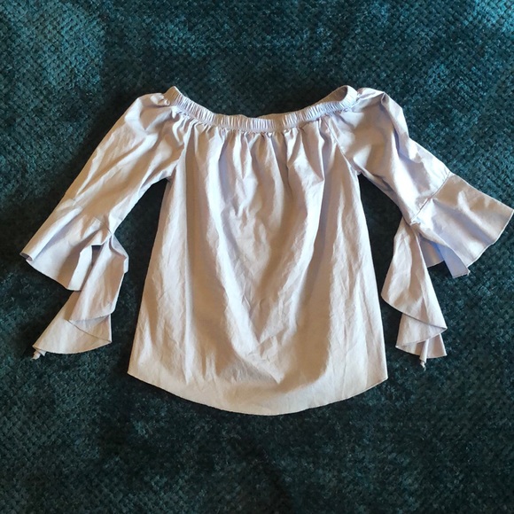 Tops - Baby blue Flounce sleeve off shoulder top
